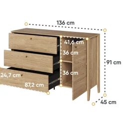 Madia 136x91h cm 1 anta 3 cassetti moderna  rovere Noor