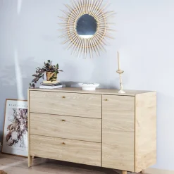 Madia 136x91h cm 1 anta 3 cassetti moderna  rovere Noor