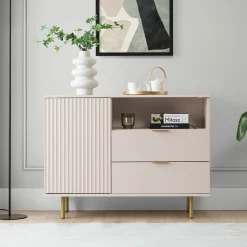 Madia 107x80h cm 1 anta 2 cassetti cannettato moderna beige Vanessa