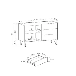 Madia 97x83h cm 1 anta 3 cassetti moderna nero effetto marmo Sirena