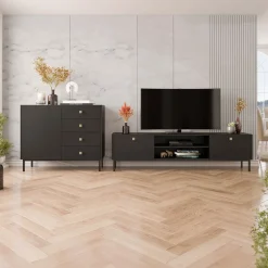 Madia 100x85h cm 1 anta 4 cassetti moderna nero opaco Giuggiola