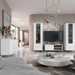 Madia 125x85h cm 1 anta 3 cassetti con frontali decorati bianco  Amsterdam