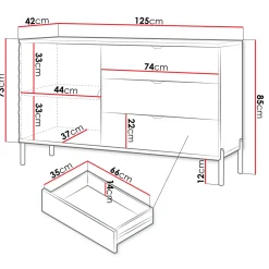 Madia 125x85h cm 1 anta 3 cassetti con frontali decorati bianco  Amsterdam