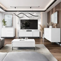 Madia 103x90h cm 1 anta 3 cassetti  design cannettato bianco Strike