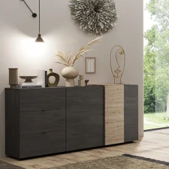 Madia 181x86h cm 2 ante 3 cassetti moderna titanio rovere Universal