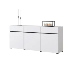 Madia 180x78h cm 3 ante 3 cassetti moderna bianco opaco nero Lolla