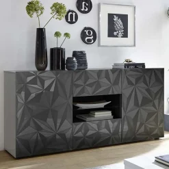 Madia 181x84h cm 2 ante 2 cassetti  grigio lucido con serigrafia Marvis