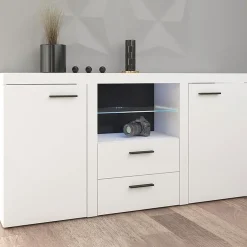 Madia 157x82h cm 2 ante 2 cassetti moderna con led bianco Haarlem