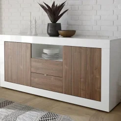 Madia 184x86h cm 2 ante 2 cassetti bianco lucido noce Florena