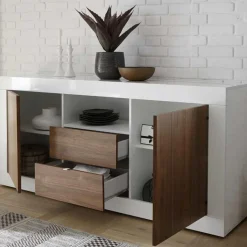 Madia 184x86h cm 2 ante 2 cassetti bianco lucido noce Florena