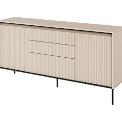 Madia 166x83h cm 2 ante 3 cassetti con led cannettato beige nero Camelia
