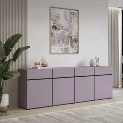 Madia 225x78h cm 4 ante 4 cassetti moderna lilla nero Lolla