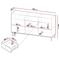 Madia 155x85h cm 3 ante 3 cassetti soggiorno bianco opaco Giuggiola