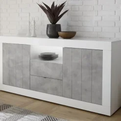 Madia 184x86h cm 2 ante 2 cassetti bianco lucido cemento Florena