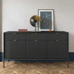 Madia 154x83h cm 3 ante 3 cassetti moderna nero Alisa