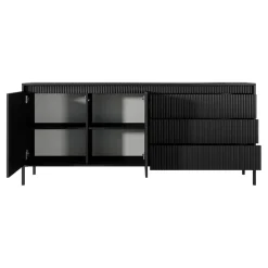 Madia 187x82h cm 2 ante 3 cassetti nero opaco cannettato Ciar