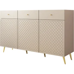 Madia 150x92h cm 3 ante 3 cassetti moderna con frontali decorati beige Simona