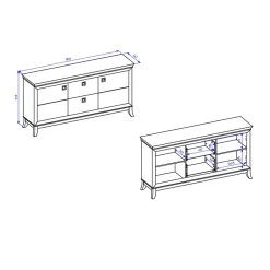 Madia 180x92h cm 2 ante 2 cassetti moderna bianco lucido rovere scuro Umag