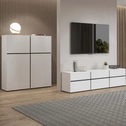Madia 225x78h cm 4 ante 4 cassetti moderna bianco opaco nero Lolla