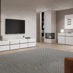 Madia 225x78h cm 4 ante 4 cassetti moderna bianco opaco nero Lolla