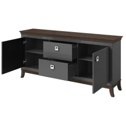 Madia 180x92h cm 2 ante 2 cassetti  design moderno antracite lucido rovere scuro Umag