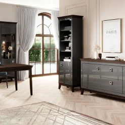 Madia 180x92h cm 2 ante 2 cassetti  design moderno antracite lucido rovere scuro Umag