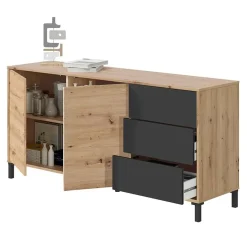 Madia 154x74h cm 2 ante 3 cassetti moderna rovere nodato antracite Rory