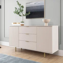 Madia 150x80h cm 2 ante 3 cassetti cannettato moderna beige Vanessa
