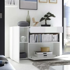 Madia 130x82h cm 2 ante 1 cassetto moderna bianco lucido Steppi
