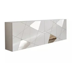 Madia 241x84h cm 4 ante bianco lucido con specchio e serigrafia Olimpo