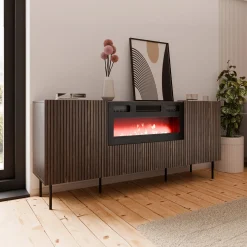 Madia 181x81h cm 3 ante  con caminetto noce cannettato Gabiot