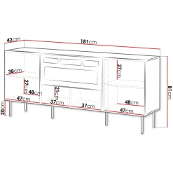 Madia 181x81h cm 3 ante  con caminetto noce cannettato Gabiot