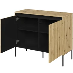 Madia 98x83h cm 2 ante con led cannettato rovere rustico nero Camelia