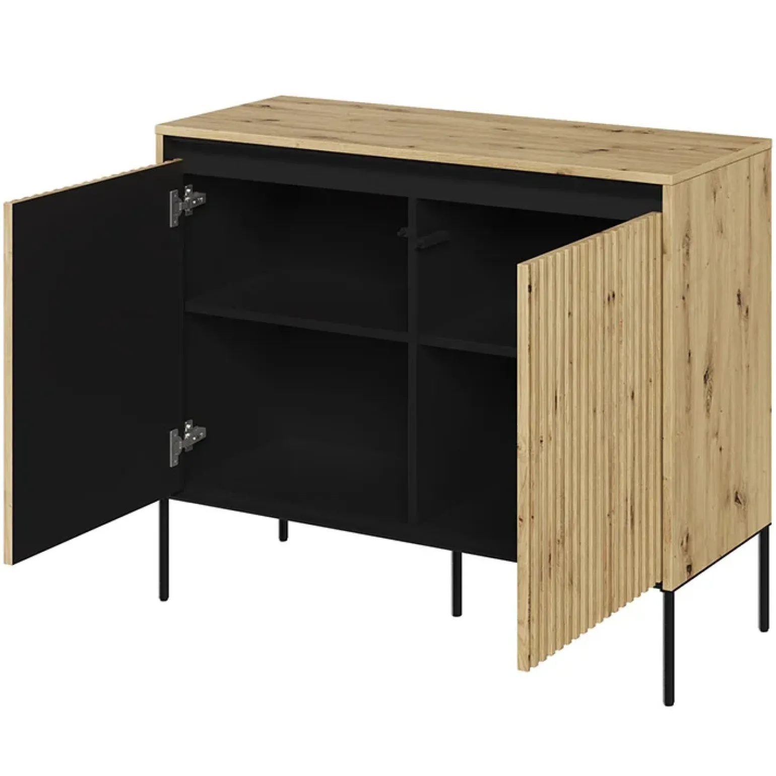 Madia 98x83h cm 2 ante con led cannettato rovere rustico nero Camelia