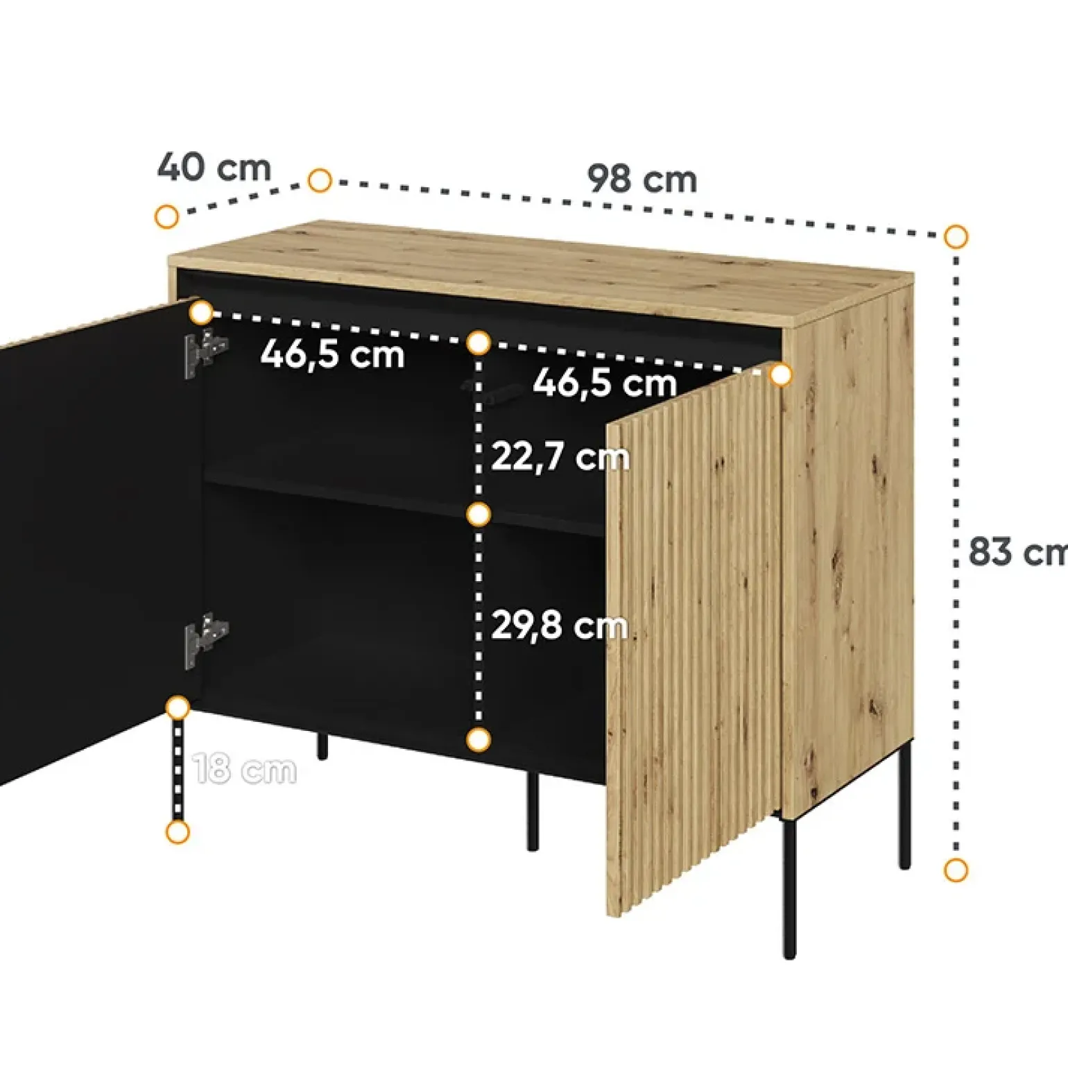 Madia 98x83h cm 2 ante con led cannettato rovere rustico nero Camelia