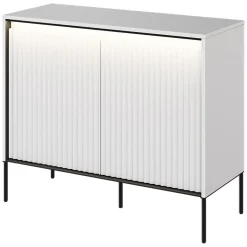 Madia 98x83h cm 2 ante con led cannettato bianco opaco nero Camelia