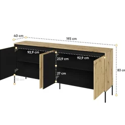 Madia 193x83h cm 4 ante con led cannettato rovere rustico nero Camelia