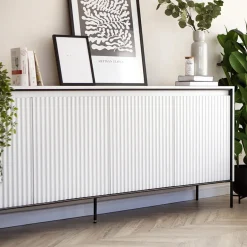 Madia 193x83h cm 4 ante con led cannettato bianco opaco nero Camelia