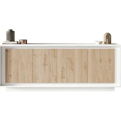 Madia 207x80h cm 4 ante moderna bianco opaco rovere chiaro Deluxe