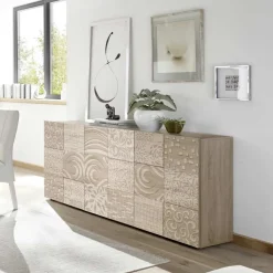 Madia 181x84h cm 3 ante moderna  rovere samoa con serigrafia Paradise