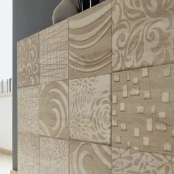Madia 181x84h cm 3 ante moderna  rovere samoa con serigrafia Paradise