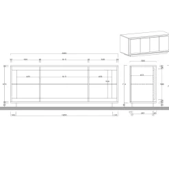Madia 207x80h cm 4 ante moderna cemento bianco opaco Deluxe