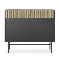 Madia 105x90h cm 2 ante moderna nero rovere cannettato Eterna