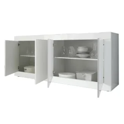 Madia 207x86h cm 4 ante moderna soggiorno bianco lucido Eternity
