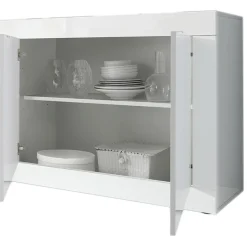 Madia 207x86h cm 4 ante moderna soggiorno bianco lucido Eternity