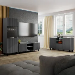 Madia 151x83h cm 3 ante moderna industrial cannettato antracite Essence