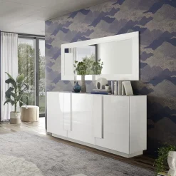 Madia 182x90h cm 3 ante moderna bianco laccato lucido Alvarez