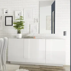 Madia 182x90h cm 3 ante moderna bianco laccato lucido Alvarez