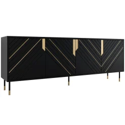 Madia 204x72h cm 4 ante moderna design nero oro Golden