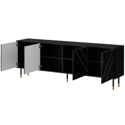 Madia 204x72h cm 4 ante moderna design nero oro Golden